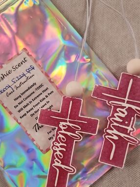 Pink Cross Hanging Air Freshener